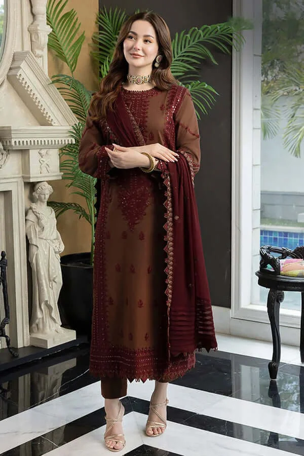 3 Piece Unstitched Heavy Embroidered Pure Lawn Suit with Heavy Embroidered Chiffon Dupatta